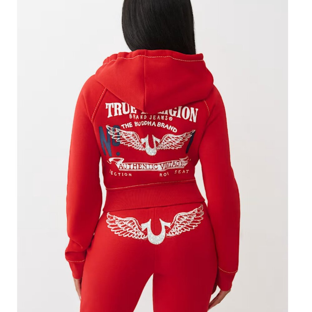 TRUE RELIGION Shrunken Crystal Wing Zip Hoodie - Multiple sizes